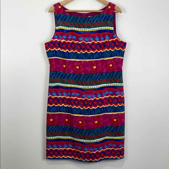 Jessica Howard Dress Women’s 14 Bright Pattern Multicolor Stripe 90s Sleeveless - Picture 1 of 6